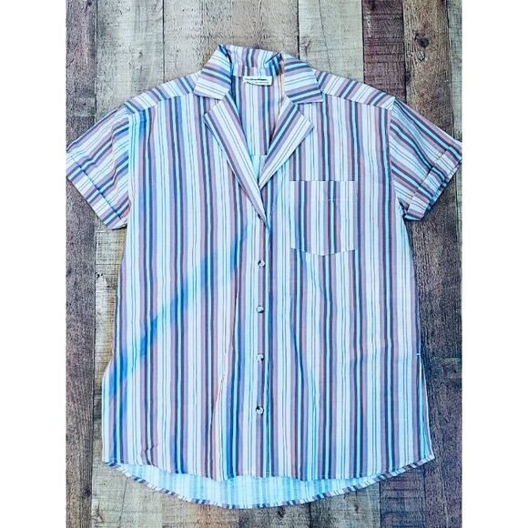 Free People We the Free Pink Striped Pajama Top XS Oversized Button Front NEW - Picture 6 of 9